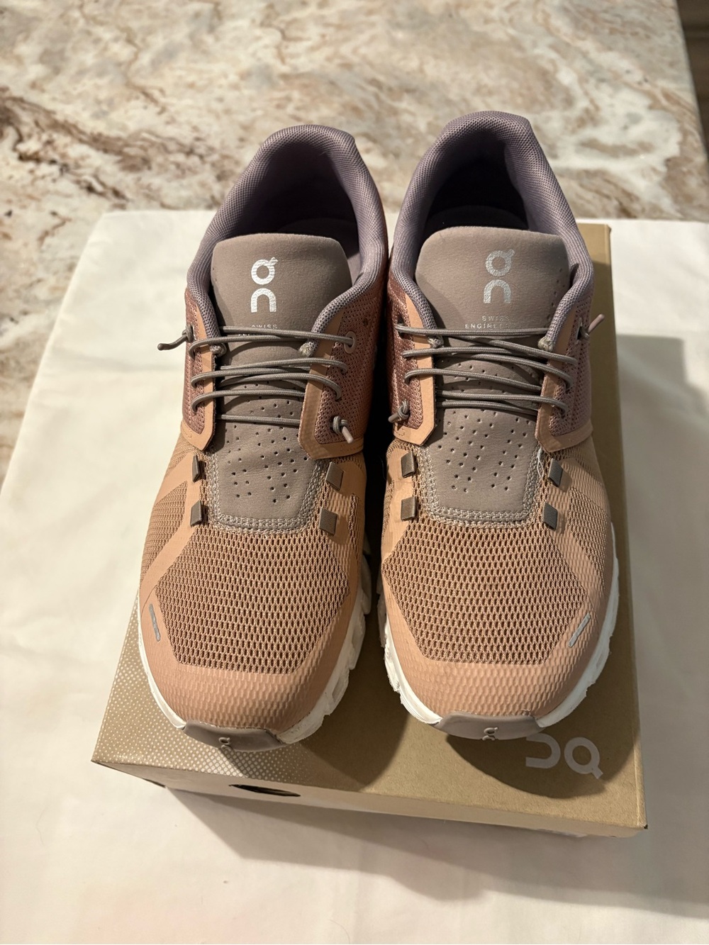 Women’s On Running Athletic Shoes in Tan and Mauve